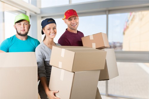 Packed moving boxes prepared for local removals in Lampton