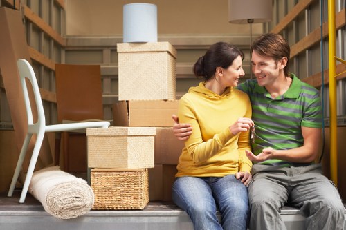 Boxes and household items arranged in a Lampton storage space